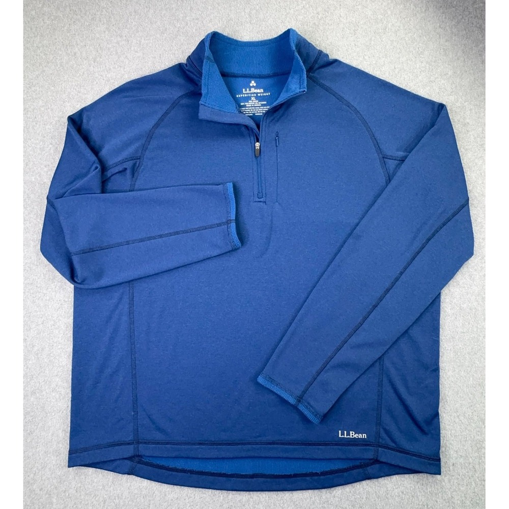 LL‎ Bean Shirt 1/4 Zip Long Sleeve Pullover Men's Size XL Expedition Weight Blue
